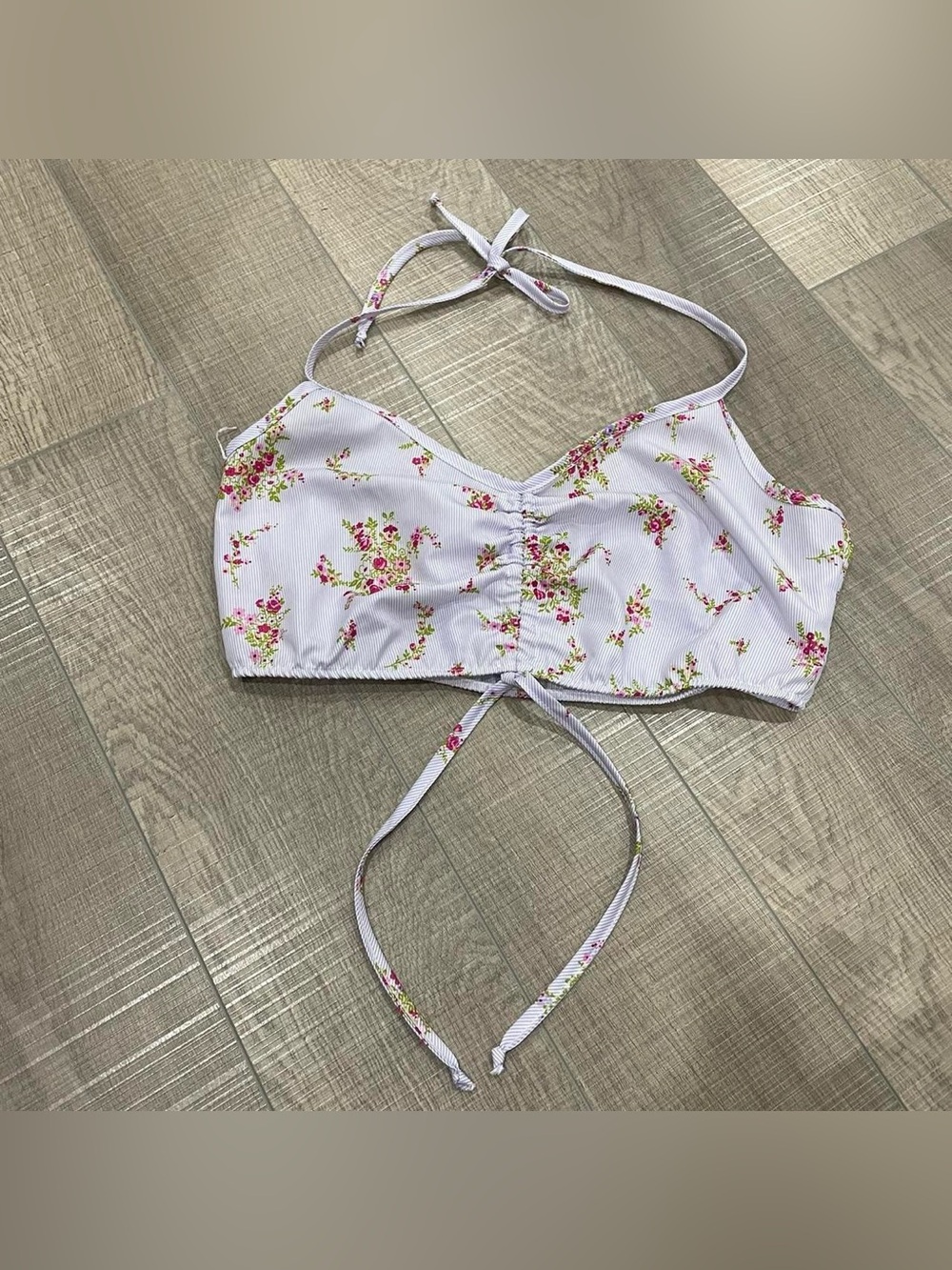 Urban Renewal Lavender Striped Floral Crop Top with Pink Roses